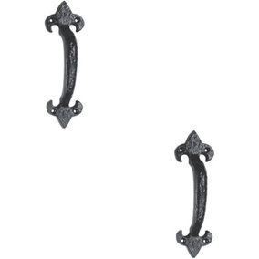 2x Traditional Forged Iron Pull Handle 180 x 52mm Black Antique Door Handle
