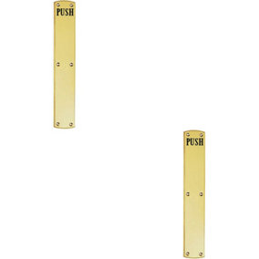 2x Traditional Push Engraved Door Finger Plate 457 x 75mm Polished Brass