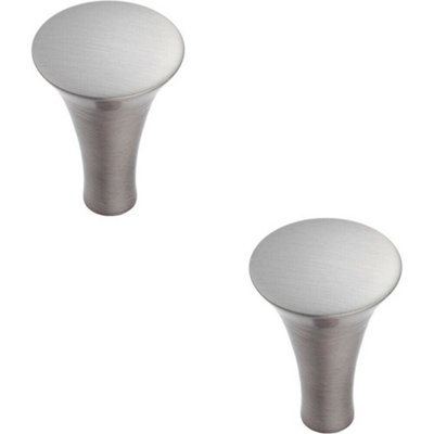 2x Trumpet Cupboard Door Knob 25mm Diameter Satin Nickel Cabinet Handle