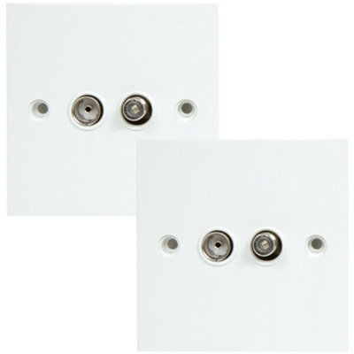 2x TV Aerial Coax & F Connector Satellite Wall Plate Double Dual 2 Gang