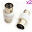 2x TV Aerial Female to Socket Coupler Adapter Cable Coax Extension Gender Joiner