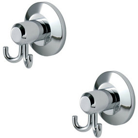 2x Twin Bathroom Robe Hook on Concealed Fix Rose 57mm Projection Polished Chrome