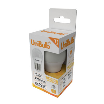2x UniBulb LED Golf E27 (ES) 470lm 4.2W 2700K (Warm White) Light Bulb ...