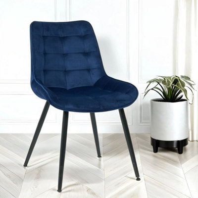 2x Velvita Blue Luxury Velvet With Black Legs Dining Chairs