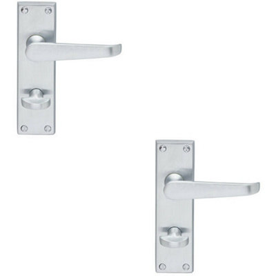 2x Victorian Flat Lever on Bathroom Backplate Handle 150 x 42mm Satin Chrome