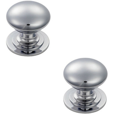 2x Victorian Round Cupboard Door Knob 32mm Dia Polished Chrome Cabinet Handle