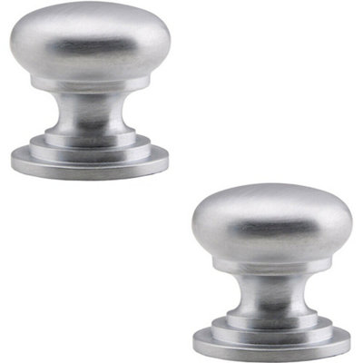 2x Victorian Round Cupboard Door Knob 38mm Dia Satin Chrome Cabinet Handle