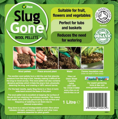 2x Vitax Slug Gone Repellent Wool Pellets Effective Slug Snail Barrier Organic 1L