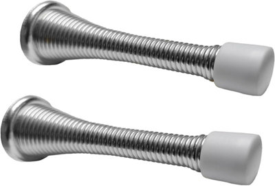 2X Wall Mounted Chome Spring Door Stops for Skirting Board or Wall Sprung Stoppers