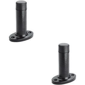 2x Wall Mounted Doorstop Cylinder on Oval Rose Rubber Tip 75mm Black Antique