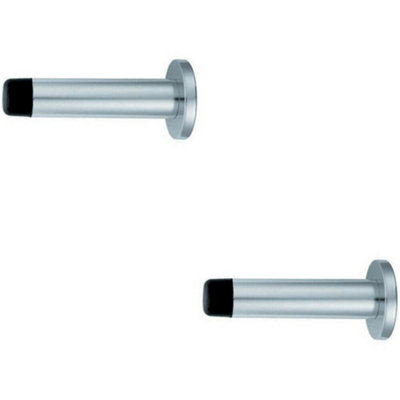 2x Wall Mounted Doorstop Cylinder on Round Rose 72 x 16mm Polished Aluminium