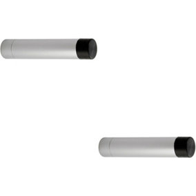 2x Wall Mounted Doorstop Cylinder with Rubber Tip 71 x 16mm Anodised Aluminium
