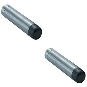 2x Wall Mounted Doorstop Cylinder with Rubber Tip 74 x 16mm Satin Steel