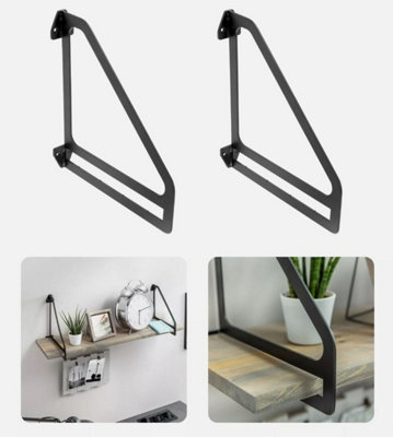 2x Wall Shelf Support Bracket Holder 26x23cm Black Mat Triangle Industrial 40Kg