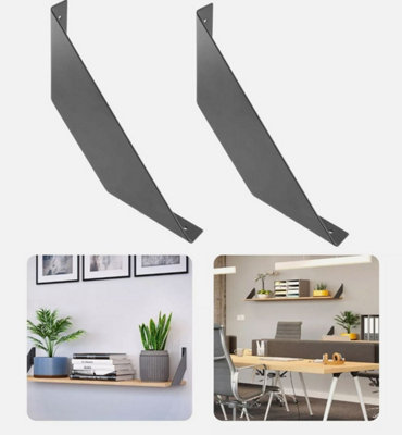 2x Wall Shelf Support Holder Bracket Steel Black Matt 30kg Storage Home FLAT