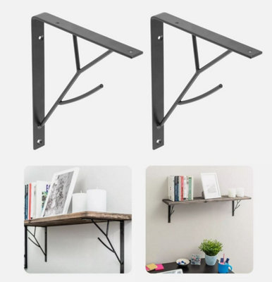 2x Wall Shelf Support Holder Bracket Steel Black Matt 40kg Home Decor Tree