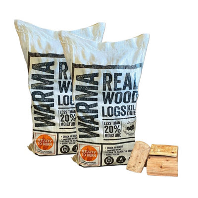 2x Warma Kiln Dried Firewood Logs Wood Burner Real Wood Softwood Logs 10-12kg Sack