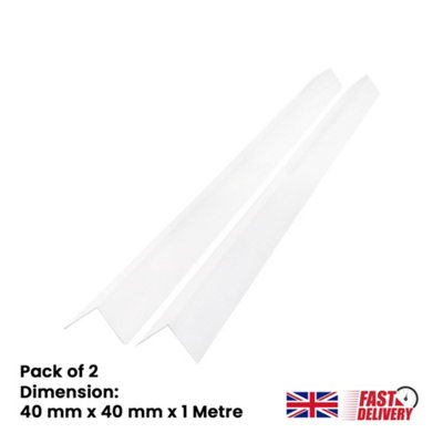 2x White 40 x 40mm plastic Angle Trim 1 Metre UPVC Trim for Edges & Corners Perfect for Your Home or Office with 90 Degree Angles