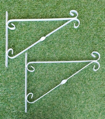 2x White Hanging Basket Bracket 14 Inch 35cm Metal Flower Basket Fence Hanger