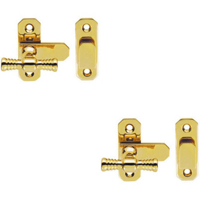 2x Window T Handle Fastener 57 x 19mm Polished Brass Cabinet Door Lock ...