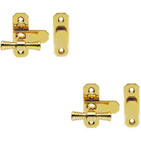2x Window T Handle Fastener 57 x 19mm Polished Brass Cabinet Door Lock