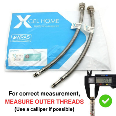 2x WRAS Approved M12 (12mm) x 15mm Compression (300mm long) Flexible ...