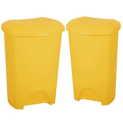 2x Yellow 50 Litre Strong Plastic Hard Wearing Coloured Recycling Bins Complete With Lids