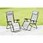 2x Zero Gravity Reclining Garden Chairs With Cup And Phone Holder, Outdoor Folding Sun loungers - Grey