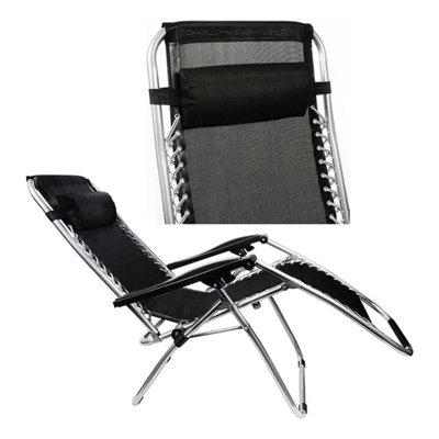 2x Zero Gravity Reclining Weatherproof Outdoor Garden Patio Camping Sun Loungers With Headrest Pillow