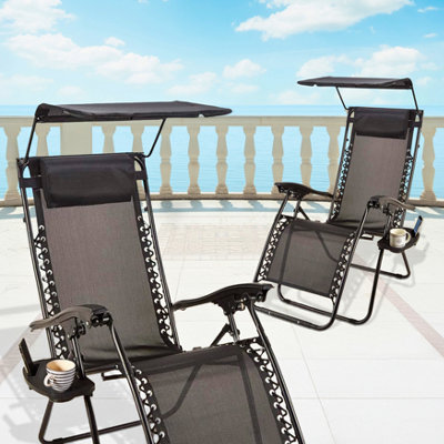 Sun Loungers Gravity Chairs With Canopy 2x Zero Gravity Sun