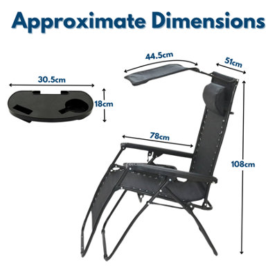 2x Zero Gravity Sun Loungers With Canopy & Drinks Holders