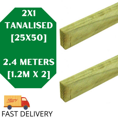 2x1 - 25X50 - Treated Tanalised Timber Batten Lengths - 1.2m x 2 Total 2.4 Meters
