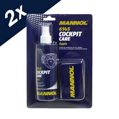 2x250ml Mannol Cockpit/Dashboard Interior Shine Cleaner Apple Scent + Sponge