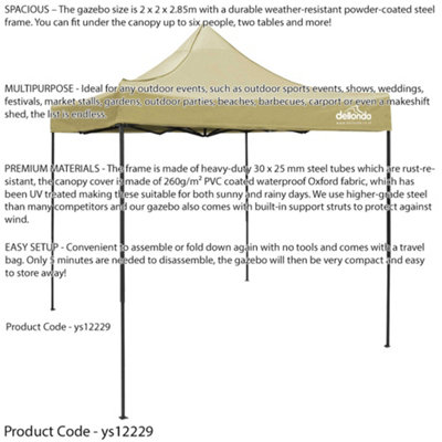 2x2m Pop-Up Gazebo & Side Walls Set BEIGE - Strong Outdoor Garden Pavillion Tent