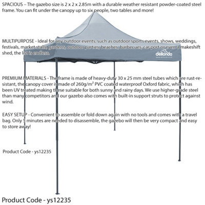 2x2m Pop-Up Gazebo & Side Walls Set GREY - Strong Outdoor Garden Pavillion Tent