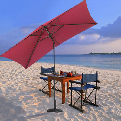 2x3M Garden Outdoor Parasol Umbrella Patio Sun Shade Crank Tilt with Round Base, Wine Red