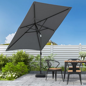 2x3M Garden Rectangular Parasol Umbrella Patio Sun Shade Crank Tilt with Square Base, Dark Grey