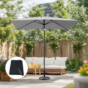 2x3M Grey Rectangular Garden Parasol Crank Tilt Umbrella  w/ Base Cover