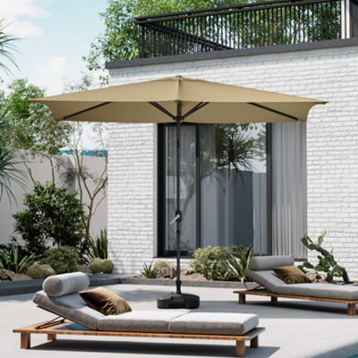 2x3M Khaki Outdoor Garden Patio Crank Tilt Parasol with Square Base ...