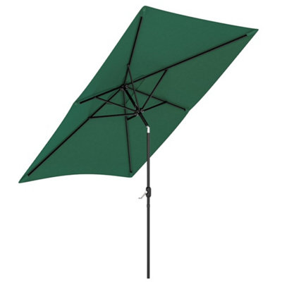 2x3M Large Garden Rectangular Parasol Outdoor Beach Umbrella Patio Sun Shade Crank Tilt No Base, Dark Green