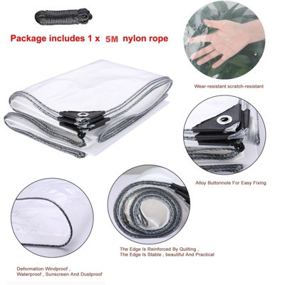 2x4m Clear Heavy Duty Tarpaulin Waterproof with Eyelets Outdoor ...