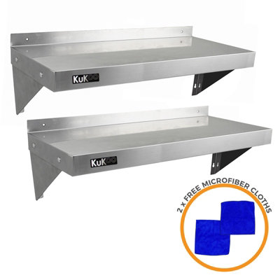 2xKuKoo Commercial Stainless Steel Shelves Kitchen Wall Shelf Catering Corrosion Resistant & Free Microfiber Cloths 1000mmx300mm