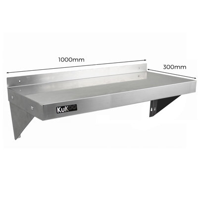 2xKuKoo Commercial Stainless Steel Shelves Kitchen Wall Shelf Catering Corrosion Resistant & Free Microfiber Cloths 1000mmx300mm