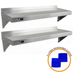 2xKuKoo Commercial Stainless Steel Shelves Kitchen Wall Shelf Catering Corrosion Resistant Free Microfiber Cloths 1250mmx300mm