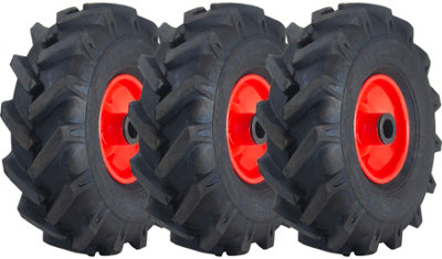 3.00x4 Open Centre Cleated Rotovator Lug Tyre 20mm Roller Bearing Rim (Set of 3)