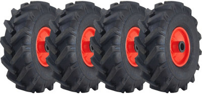 3.00x4 Open Centre Cleated Rotovator Lug Tyre 20mm Roller Bearing Rim (Set of 4)