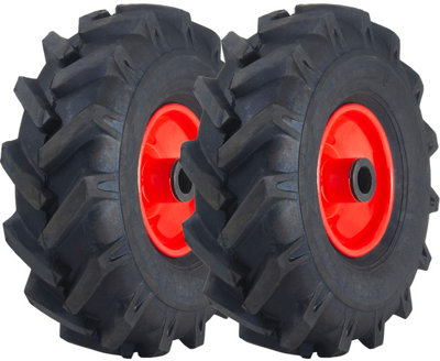 3.00x4 Open Centre Cleated Rotovator Lug Tyre 25mm Roller Bearing Rim (Set of 2)