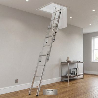 3.0M Aluminium Loft Ladder 3 Section Folding Attic Access Ladder with ...
