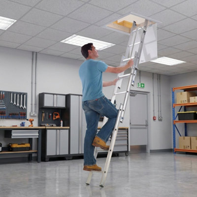 3.0M Aluminium Loft Ladder 3 Section Folding Attic Access Ladder with ...