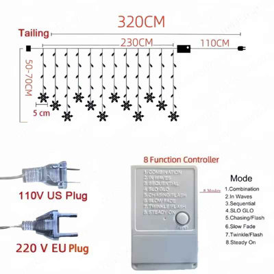 3.2M Christmas Snowflake LED String Lights Warm White 220V EU Plug ...